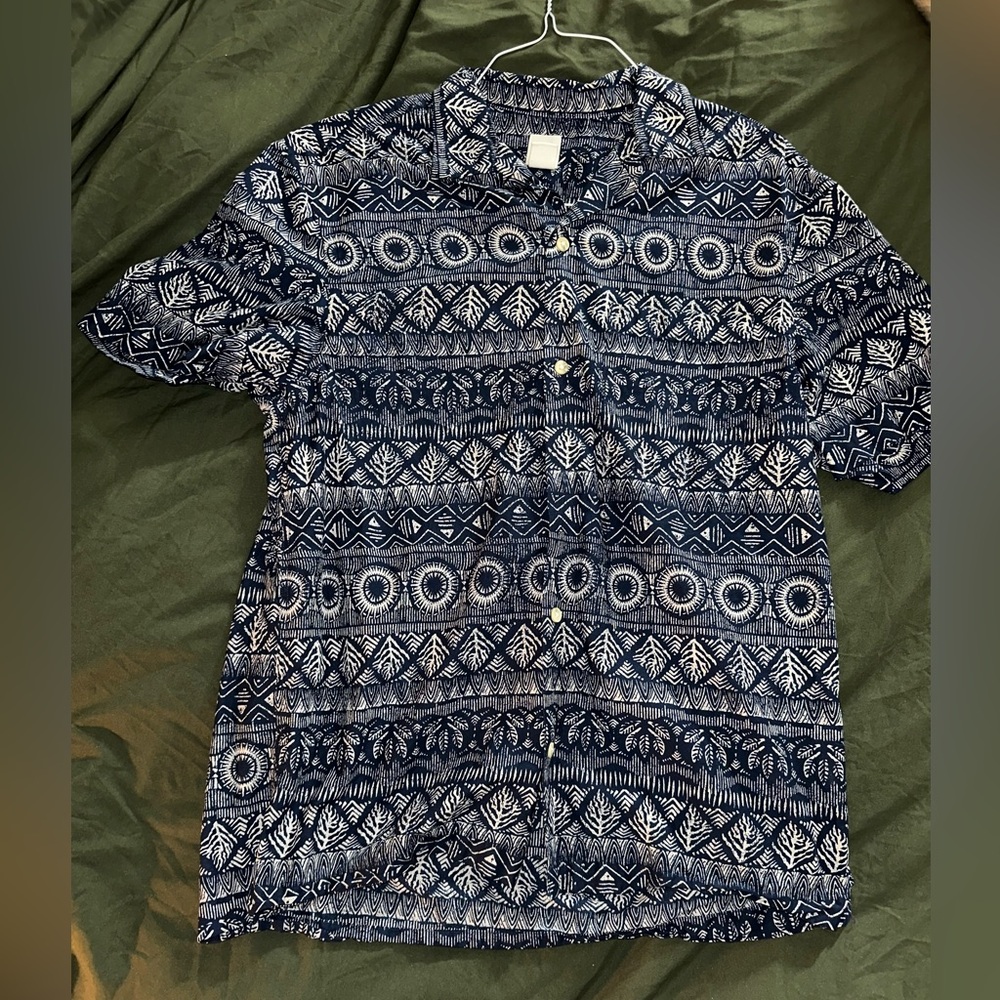 Navy Blue Tropic Button Up Shirt - H&M